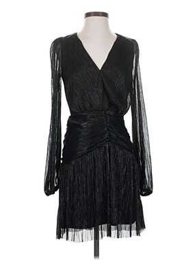 Banana Republic Black Sheer Long-Sleeve Ruched Waist Dress